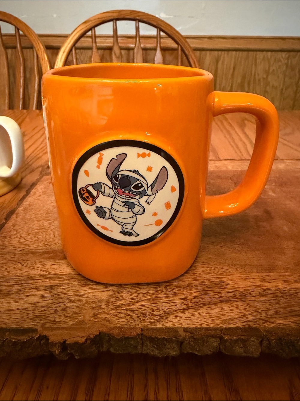 Rae Dunn x Disney Stitch Orange Halloween Mug - “No Regrets Only Candy”